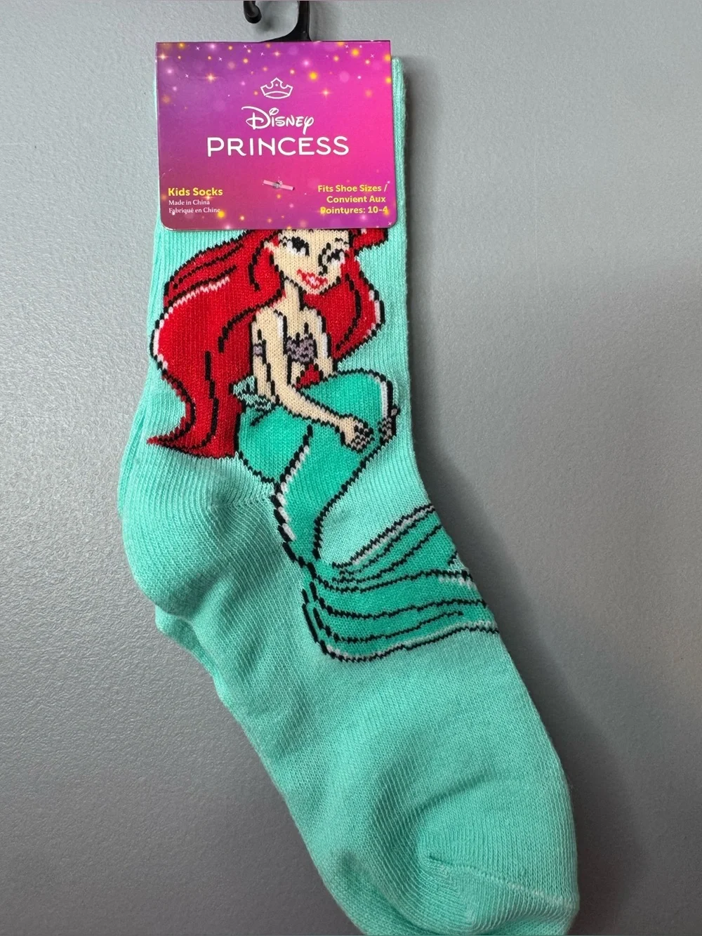 Disney Princess kids Ariel themed Crew Socks - Turquoise & Red